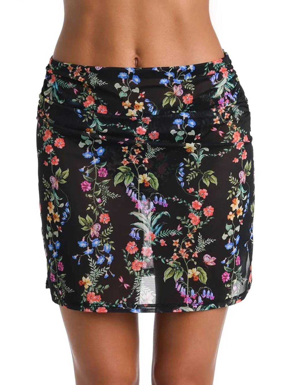 BNWT floral mesh mini skirt bikini cover up bandeau top with flattering ruching